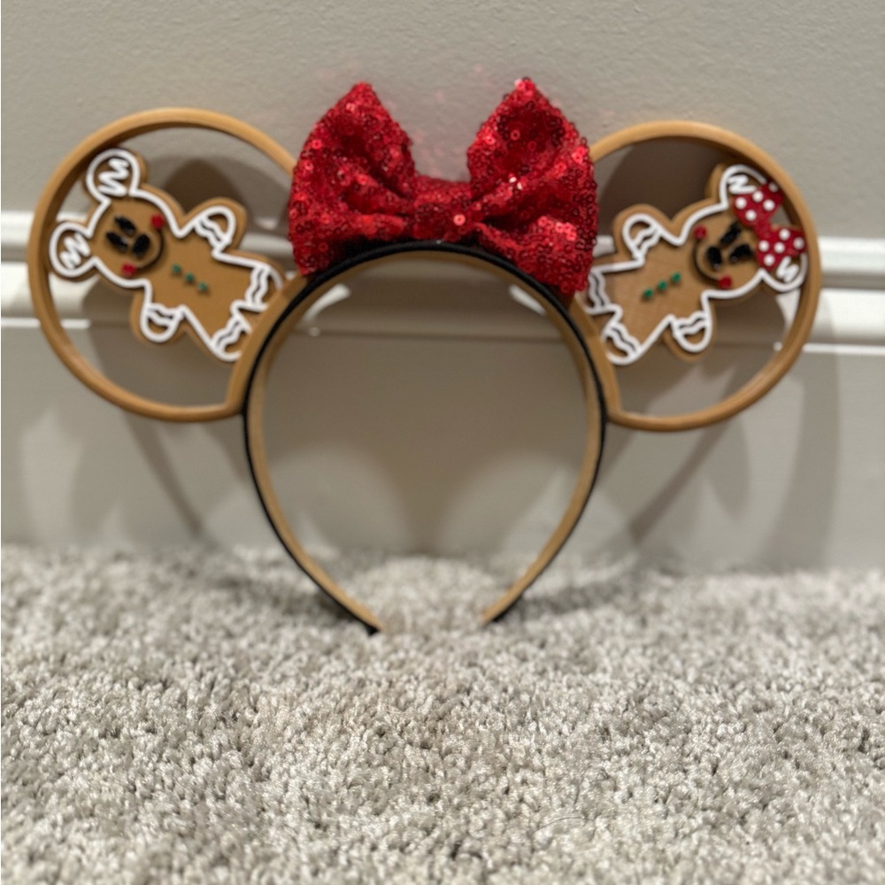 Disney Red Sequin Bow Gingerbread Ears Headband
